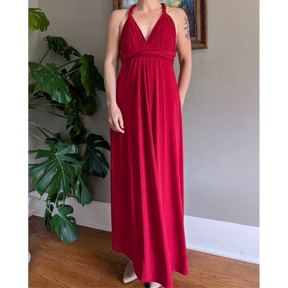 Vintage Red Infinity Dress Convertible Transformer Maxi Multi Way Bridesmaid - Picture 5 of 16